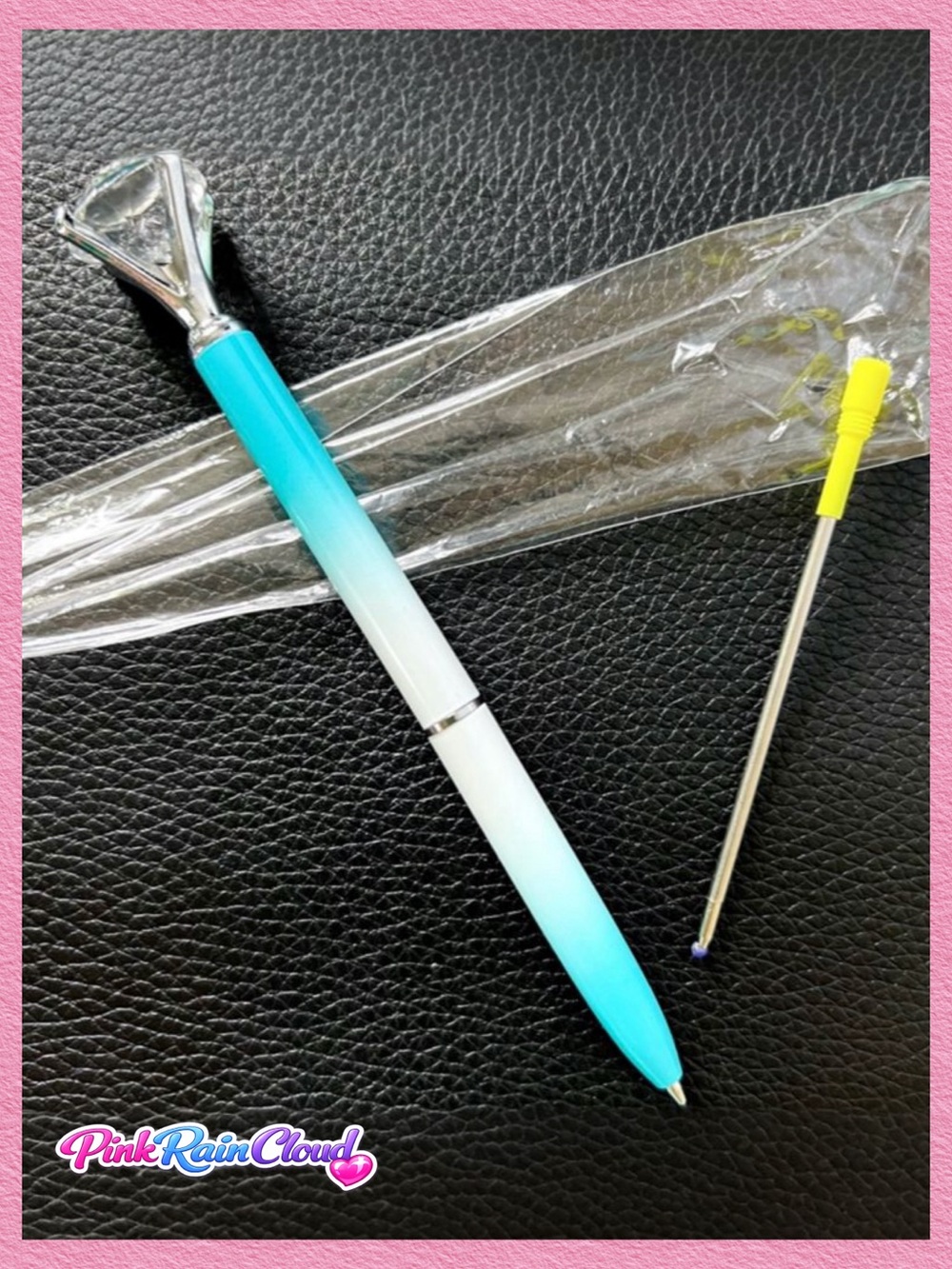 Diamond Top Ombre Metal Ballpoint Pen Blue White Black Ink Refillable